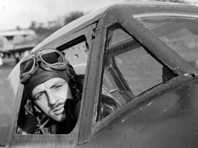 F/O Frank Murphy in the cockpit of his Typhoon
