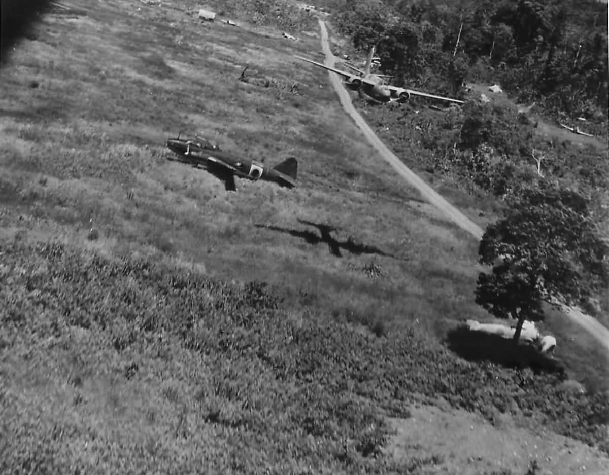 A-20 during a low level attack on the Lae airfield