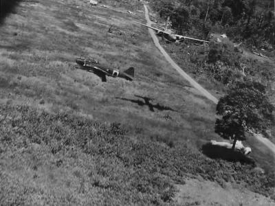 A-20 during a low level attack on the Lae airfield