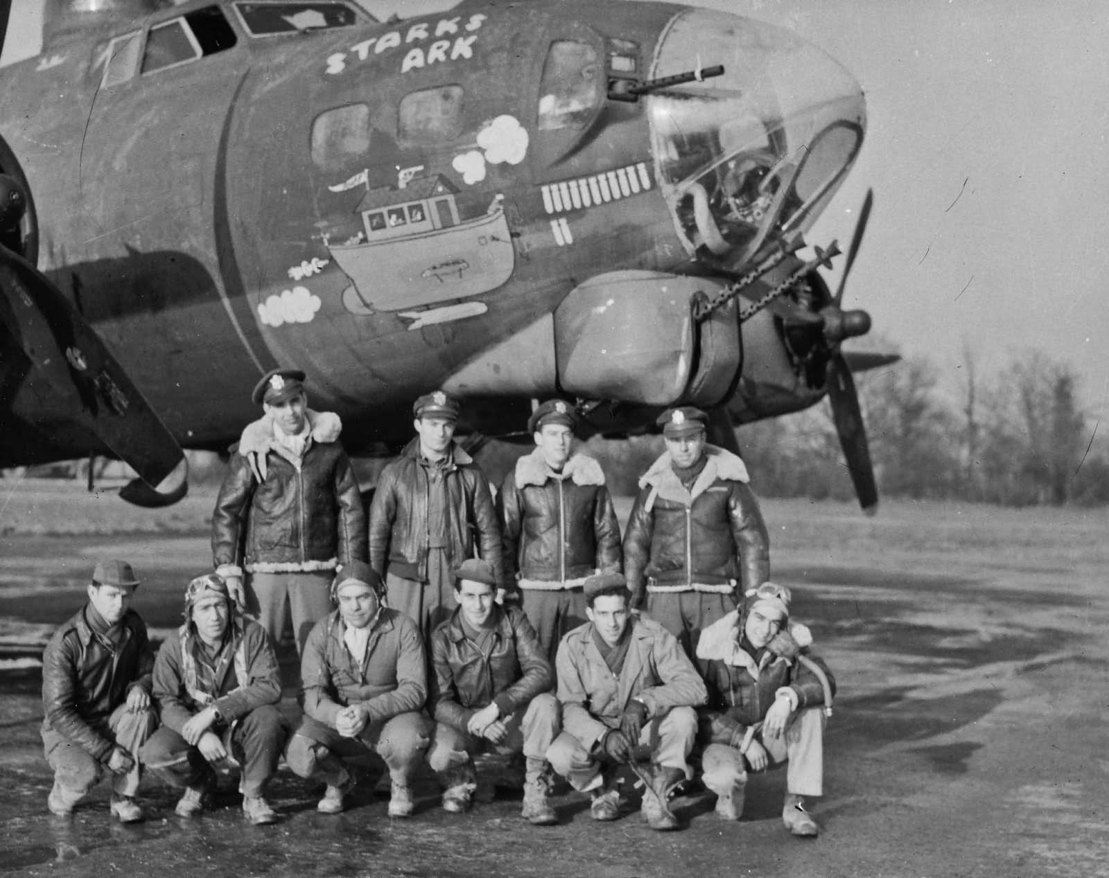 B-17G 390th Bomb Group Nose Art and Crew Photo Starks Ark