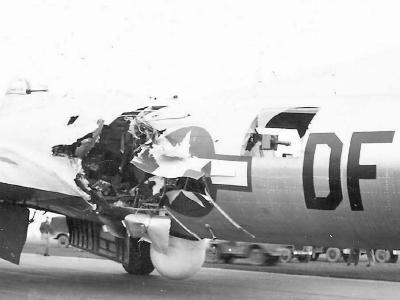 B-17G of 91st Bomb Group 324th Bomb squadron heavy flak damage