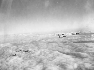 B-17 Flying Fortress bombers above the clouds over Germany 28 July 1944