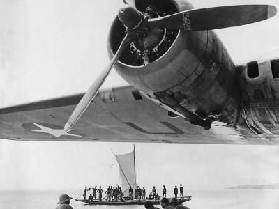 Natives help B-17 Flying Fortress crew forced down after Rabaul Raid, New Guinea