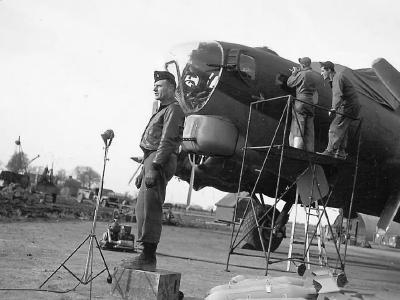 Officer Gives Speech by B-17G of the 381st Bomb Group