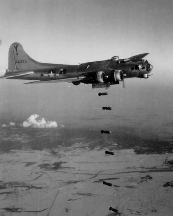 383rd Bomb Group B-17G releasing its bombs over Vienna on February 7 1945