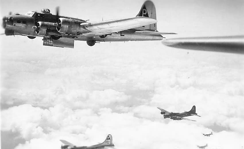 384th Bomb Group B-17 Bombers Over Target with Bomb Bay Doors Open