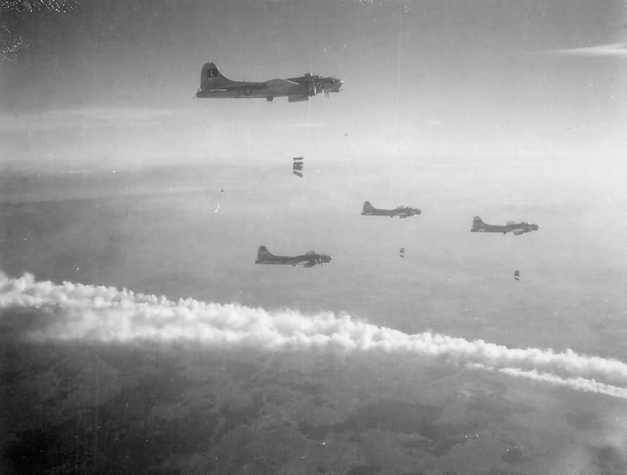 452nd Bomb Group B-17 Bombers Dropping Bombs on German Target