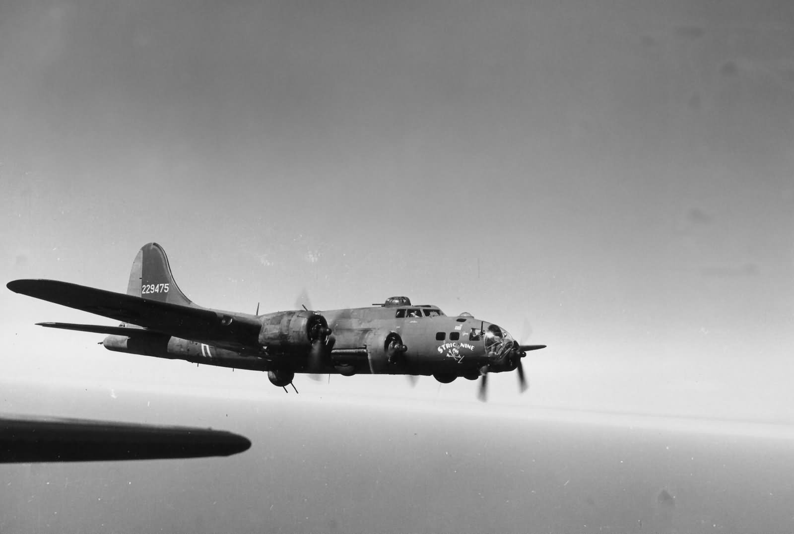 B-17F 42-29475 from 91st BG, 323rd BS in flight over Germany during World War II