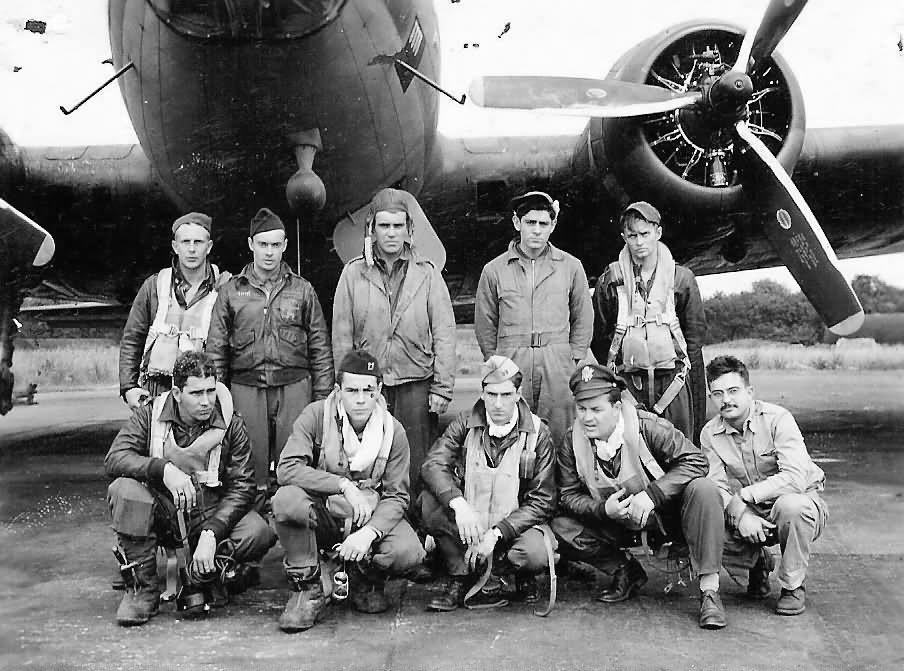 B-17F Aircrew Posed by Bomber on Airfield 384 Bomb Group