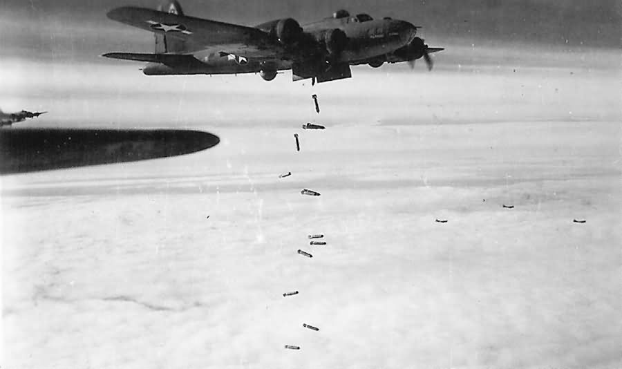 B-17 Bombers of 384th Bomb Group Dropping Bombs on Target