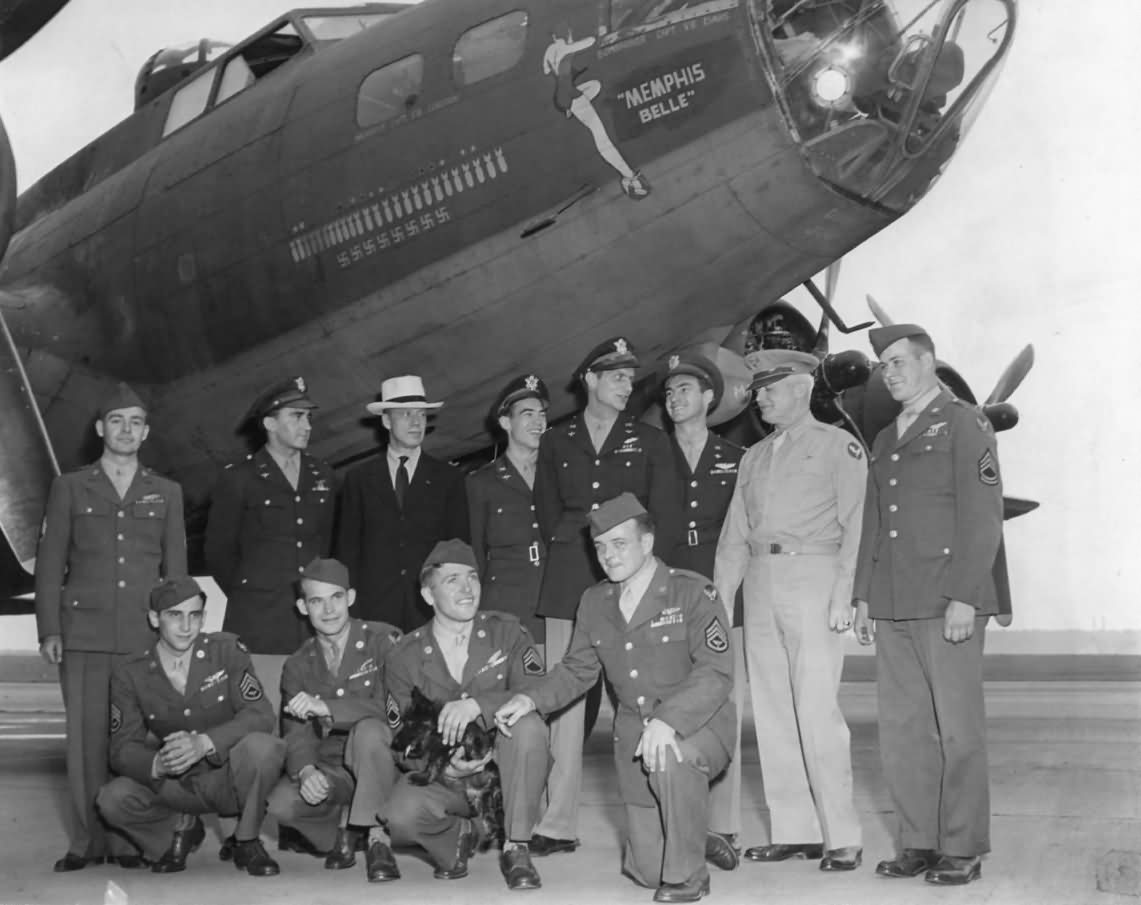 General Arnold Greets Crew of B-17 Memphis Belle. Boeing B-17F-10-BO Flying Fortress 41-24485 324th Bomb Squadron 91st Bomb Group