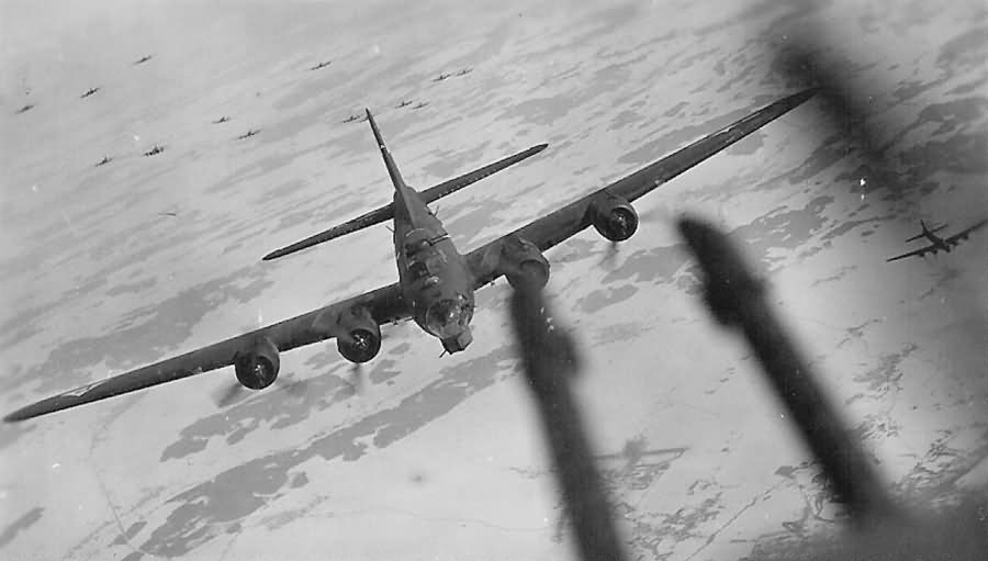 Head On Aerial View B-17G Bomber Group Enroute to Target