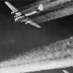 384th Bomb Group B-17 Flying Fortress Bombers Leaving Contrails in Sky