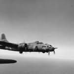 B-17F 42-29475 from 91st BG, 323rd BS in flight over Germany during World War II