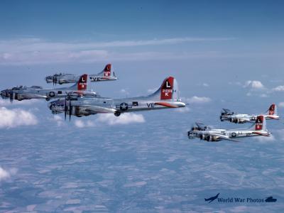381st Bomb Group B-17 formation in color