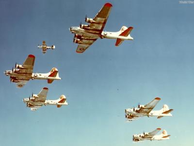 381st Bomb Group B-17 formation in color