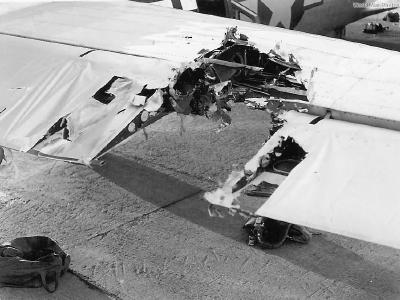 Cannon fire battle damage 379th BG B-17G 20 April 1944