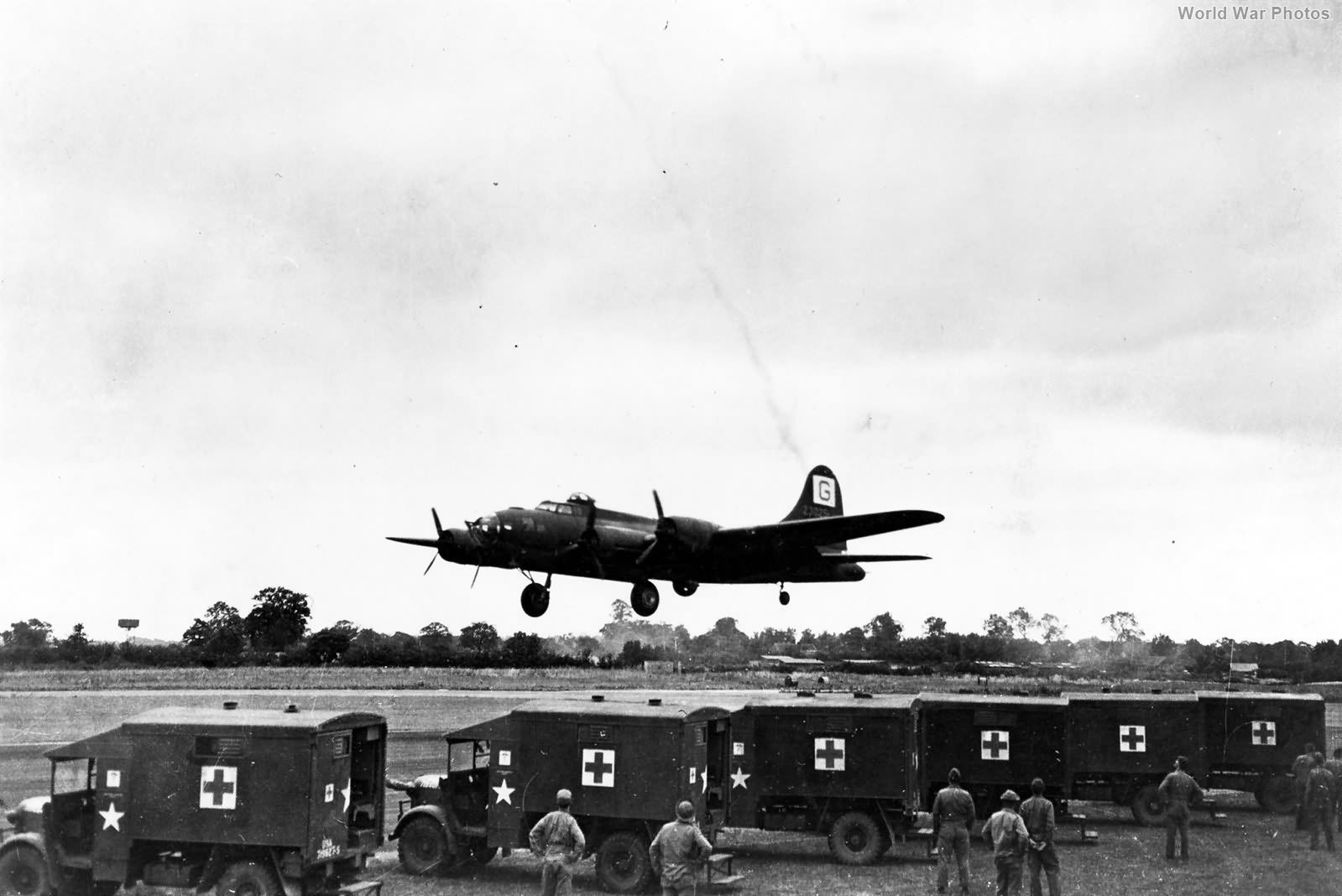 Damaged B-17F of the 385th BG returns to England 1943