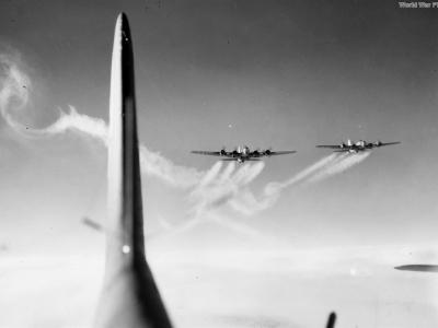 Formation of B-17G of the 381st BG en route to hit targets around Bremen in 44