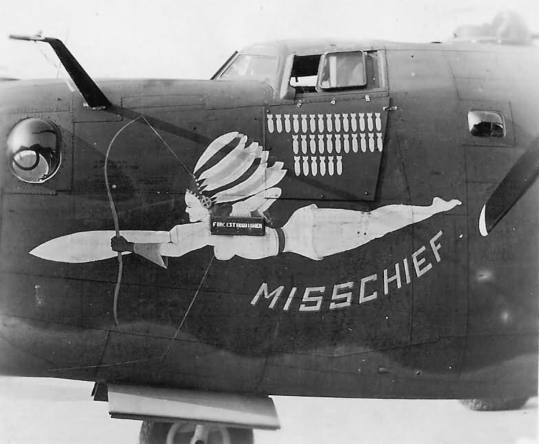 B-24H Liberator 42-94880 „MISSCHIEF” of the 34th Bomb Group, 7th Bomb Squadron nose art