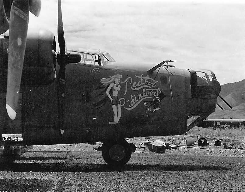 B-24J Liberator serial 42-100202 of the 22nd Bomb Group, 33rd BS „Redhot Ridinhood” nose art
