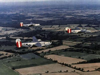 B-24 Liberators of the 458th Bomb Group, 8th AAF Flying over English Countryside