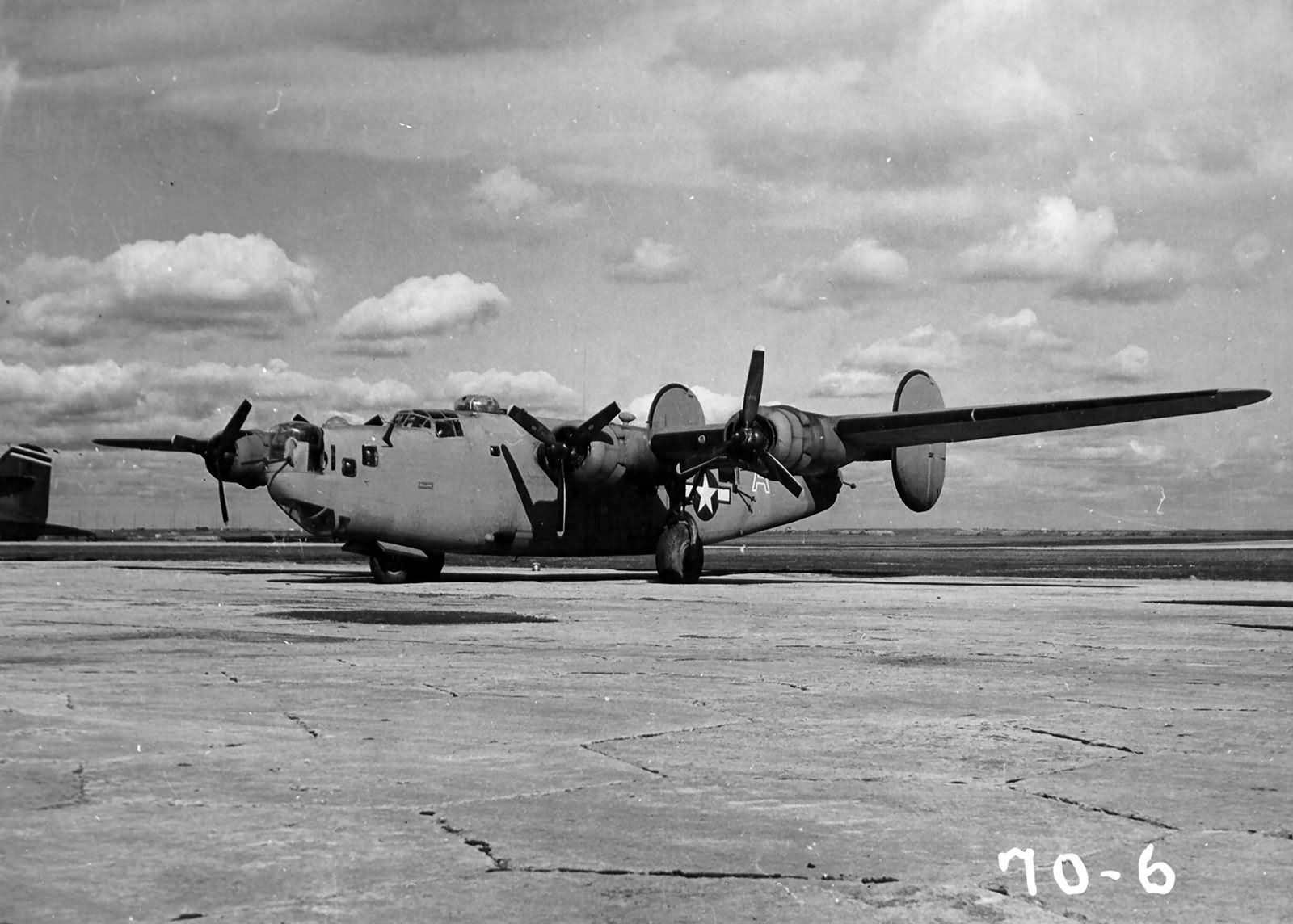 B-24 Liberator is parked at Poltava Airbase one of the shuttle mission bases in Russia. 11 April 1945
