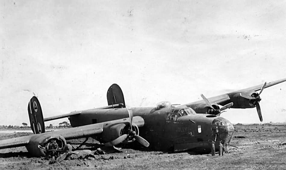 Crash landed B-24 42-41014 Jolly Roger Dopey 98th Bomb Group, 343rd BS April 17, 1944 Italy