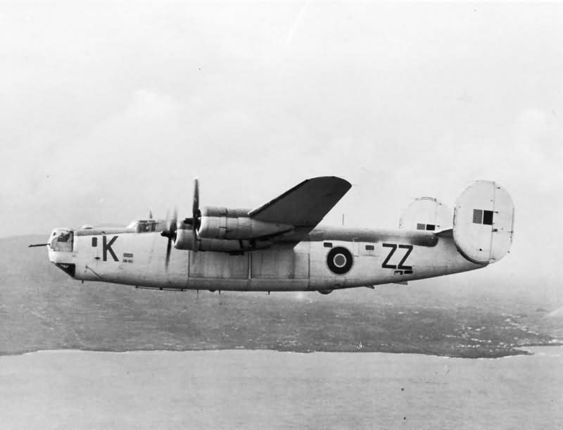Liberator GR Mk VI KG869 code ZZ-K of No 220 Squadron RAF based at Lagens Azores in flight off Terceira