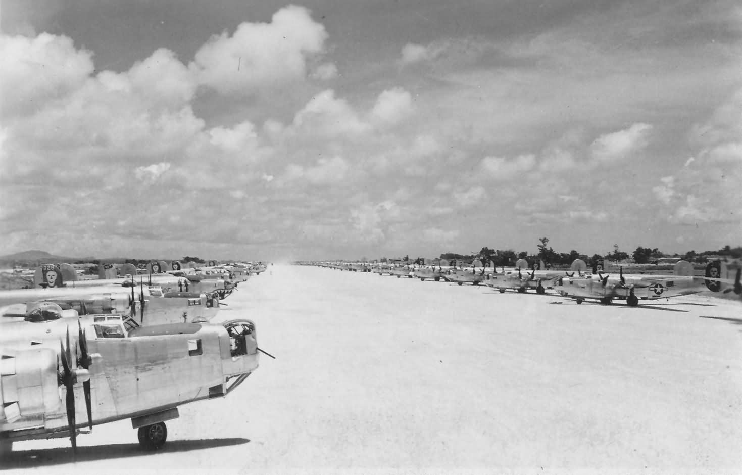 Okinawa – rows of B-24 Liberator bombers from 90th Bomb Group