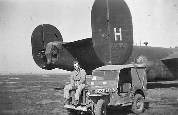 Willys Jeep by Parked B-24D Bomber 42-40992 on Airfield