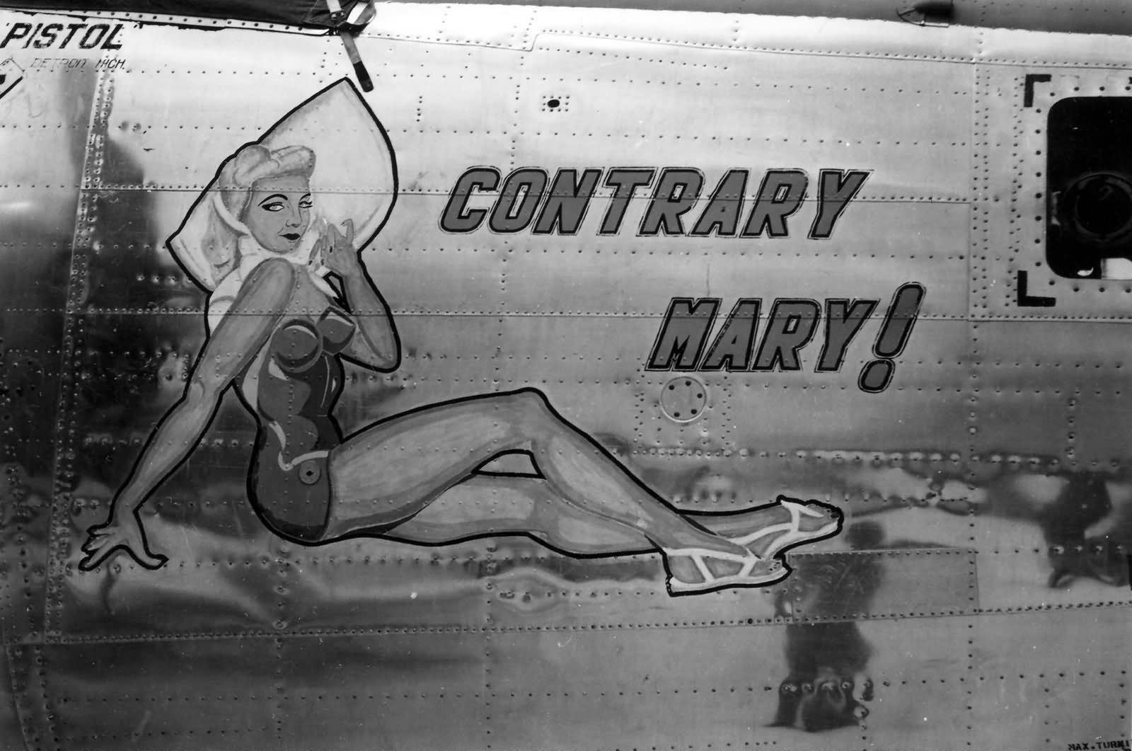 B-24 Liberator bomber 44-40739 Nose Art Contrary Mary 494th Bomb Group