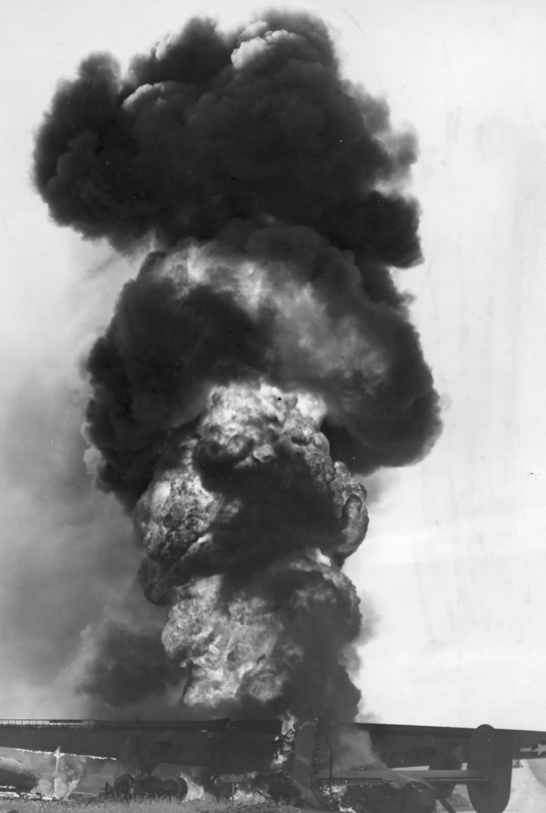 B-24 Liberator burning in Italy 15th Air Force 1944