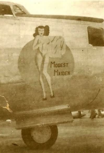 B-24 Liberator Bomber nose art Modest Maiden 22nd Bomb Group 19th Bomb Squadron