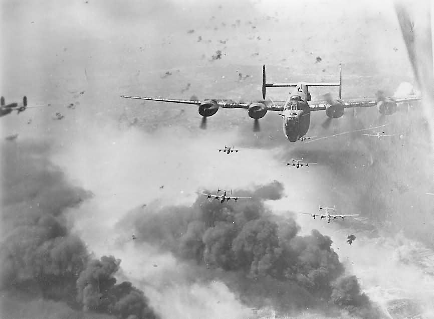 B-24 Bombers Flying Through AA Fire