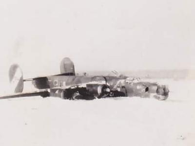 B-24 Liberator crashed in snow, 1945