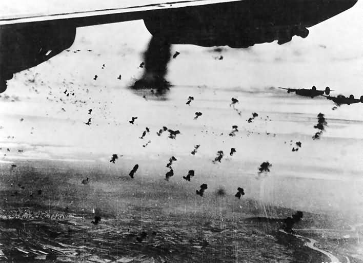 Liberators over Vienna, Austria flying through Flak
