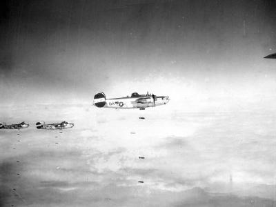 B-24 Liberators dropping bombs 491st Bomb Group 8th Air Force