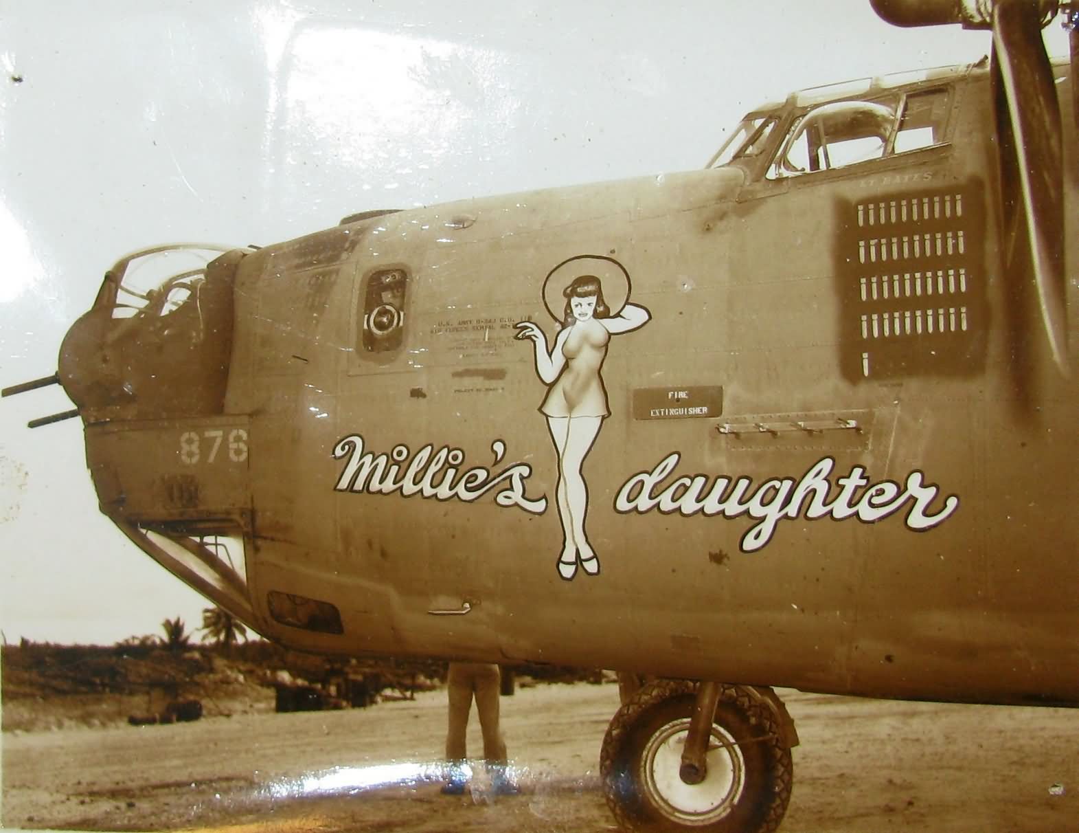 B-24 Liberator nose art MILLIES DAUGHTER 11th Bomb Group 98th Bomb Squadron 7th AF