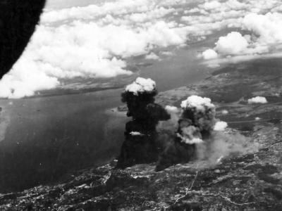 B-24 of the 90th Bomb Group Jolly Rogers over Balikpapan October 1944