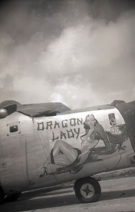 B-24 Liberator Bomber Nose Art Dragon Lady Okinawa 1945 11th Bomb Group 42nd Bomb Squadron