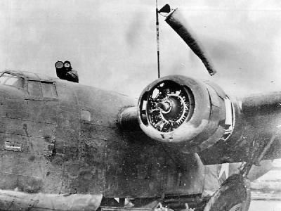 Lt Col John Chennault in a junked B-24D 41-1092 used as a control tower on Adak airfield 1942
