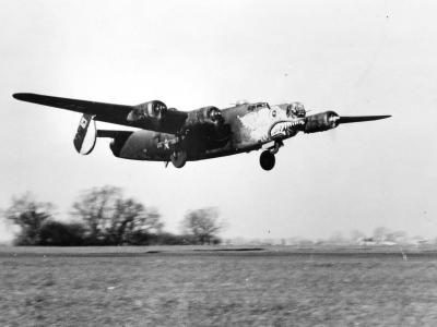 B-24 Liberator 8th Air Force 448th Bomb Group taking off Seething England 1944