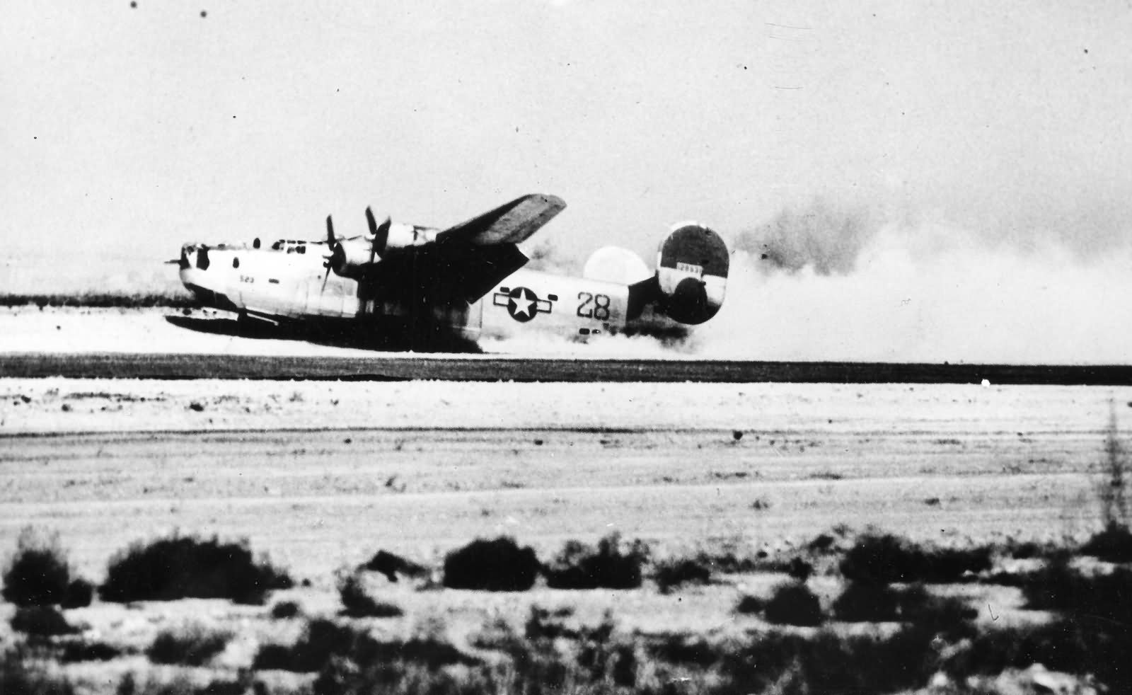 B-24 Liberator battle damaged 460 Bomb Group belly landing in Italy 1944