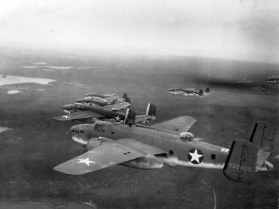 B-25 Mitchell bombers in flight formation 42-53400