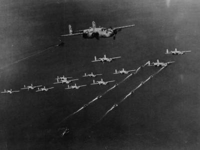 B-25 Mitchells Heading for Raid on Rabaul 1944