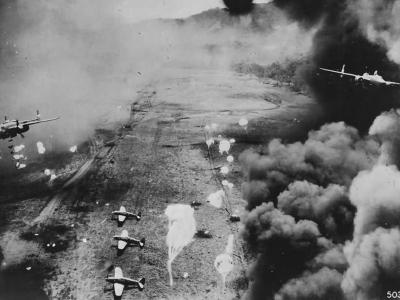 B-25 bombers drop parafrags Dagua New Guinea February 1944