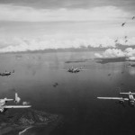 PBJ Mitchell bombers in heavy AA fire over Rabaul 1944