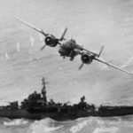 B-25 „Ruthless Ruth” of the 499th BS strafes Japanese ship 1945