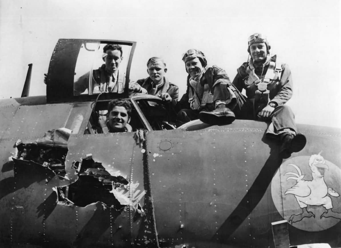 323rd Bomb Group Crew in Damaged B-26C-6-MO Marauder Miss Emily